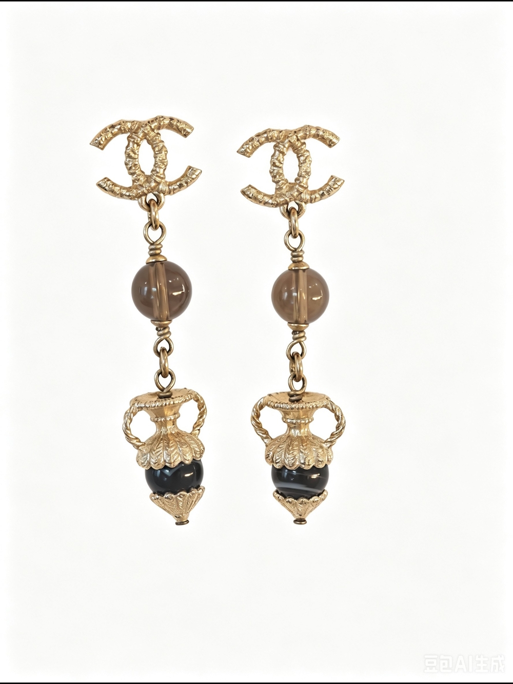 Chanel twisted CC Logo Vase Pendant Long Drop Earrings